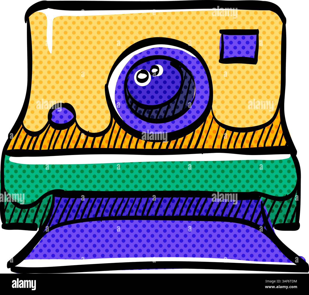 Instant camera halftone icon hand drawn color vector illustration Stock Vector