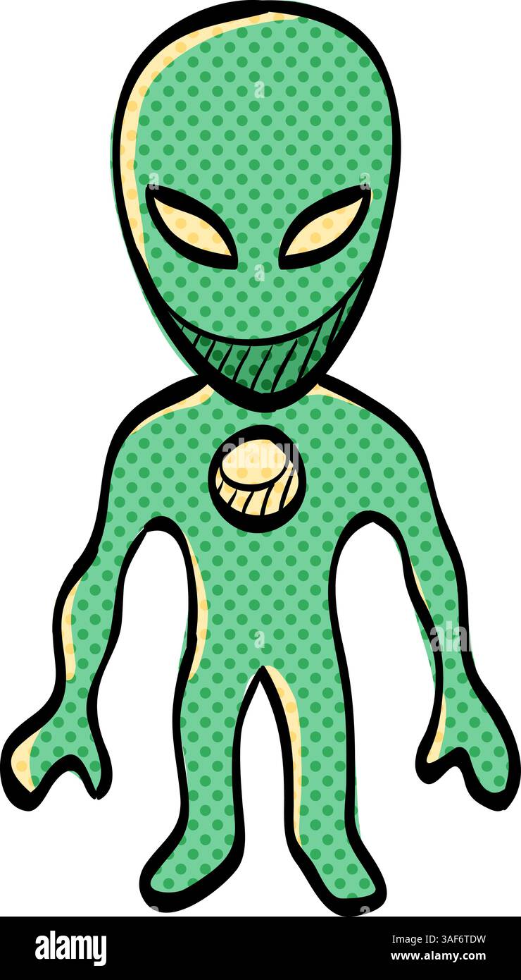 Alien halftone icon hand drawn color vector illustration Stock Vector
