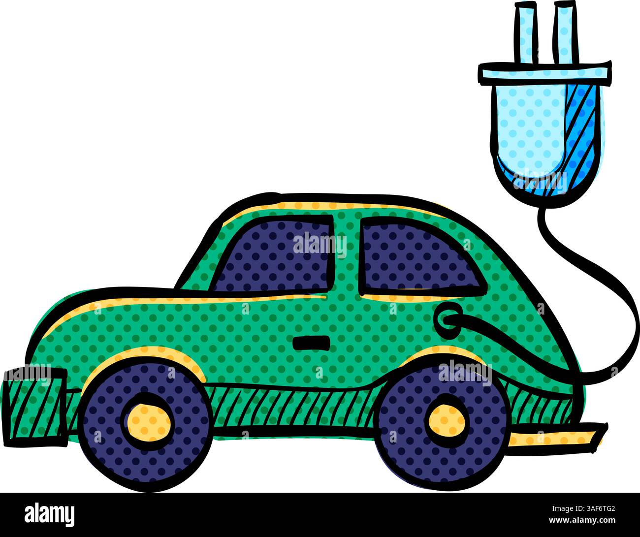 Electric car halftone icon hand drawn color vector illustration Stock ...