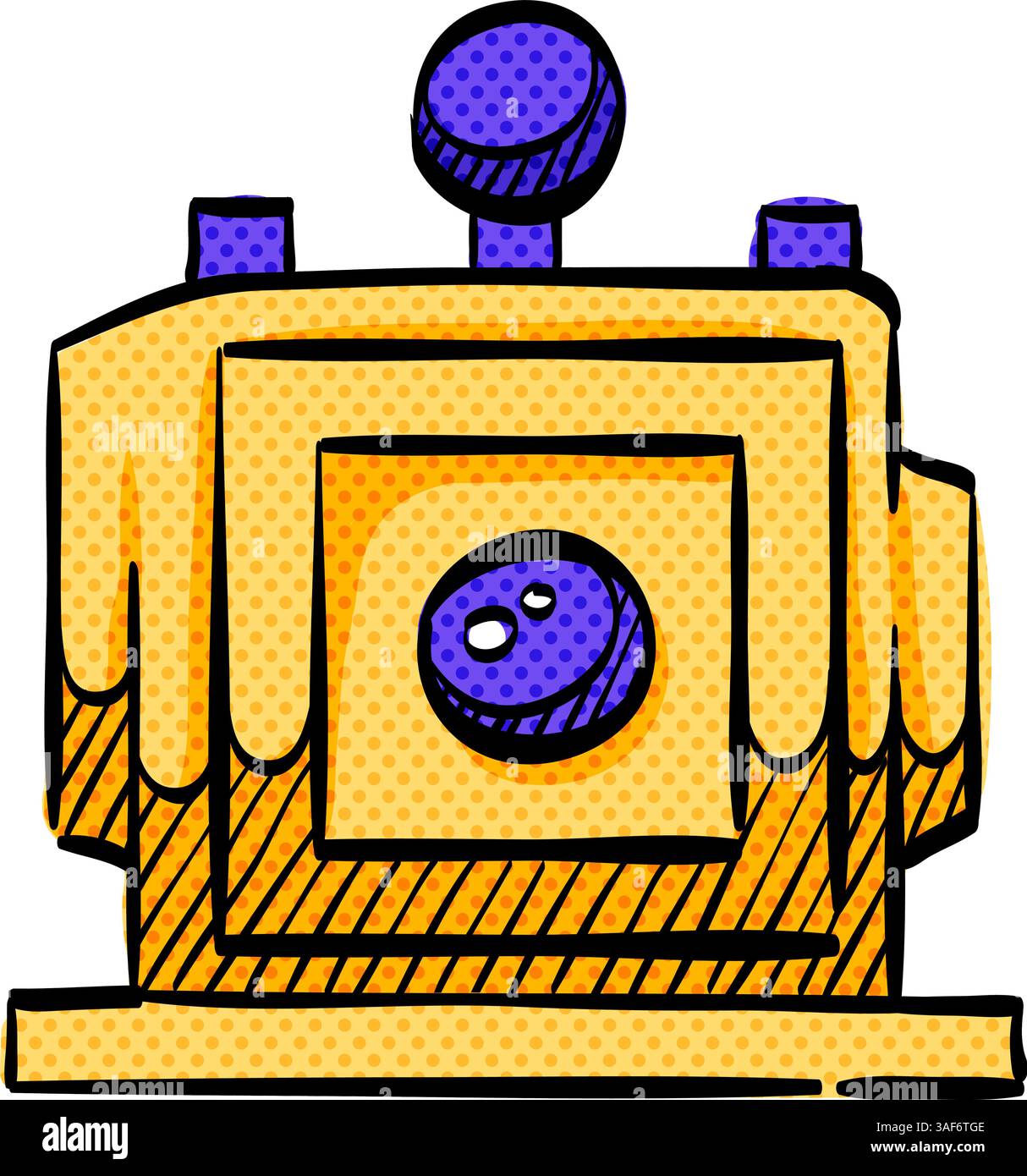 Large format camera halftone icon hand drawn color vector illustration Stock Vector
