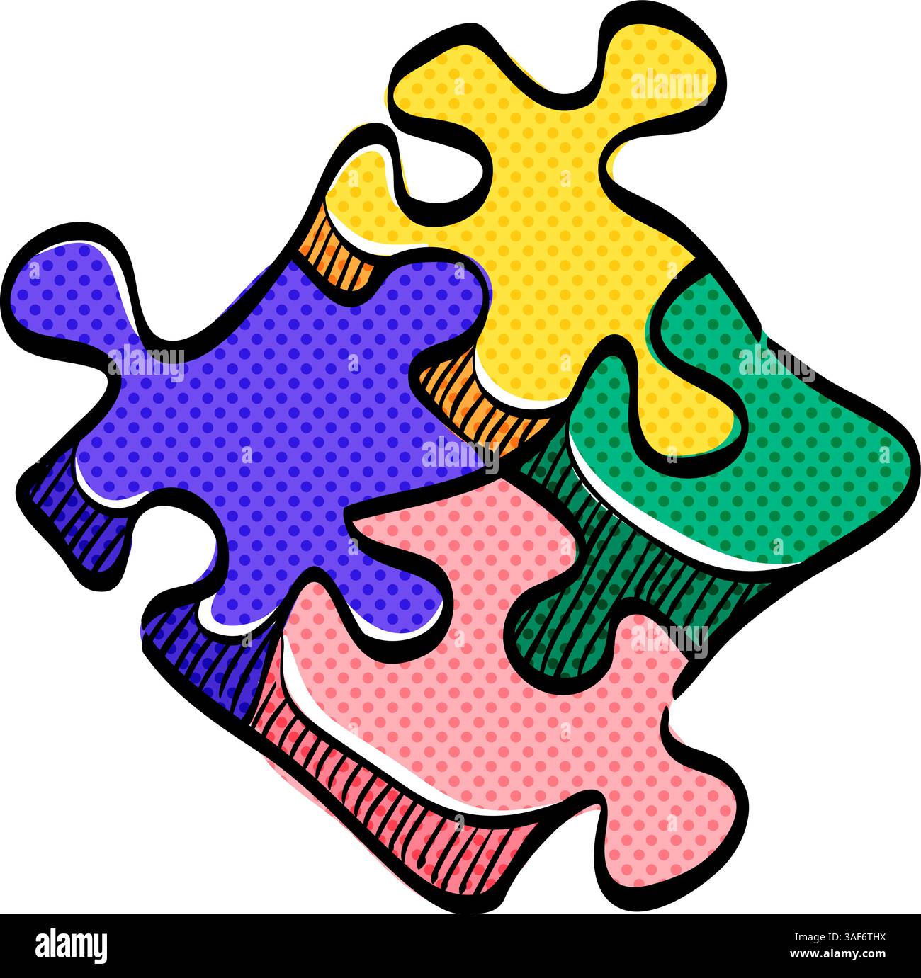 Puzzle halftone icon hand drawn color vector illustration Stock Vector