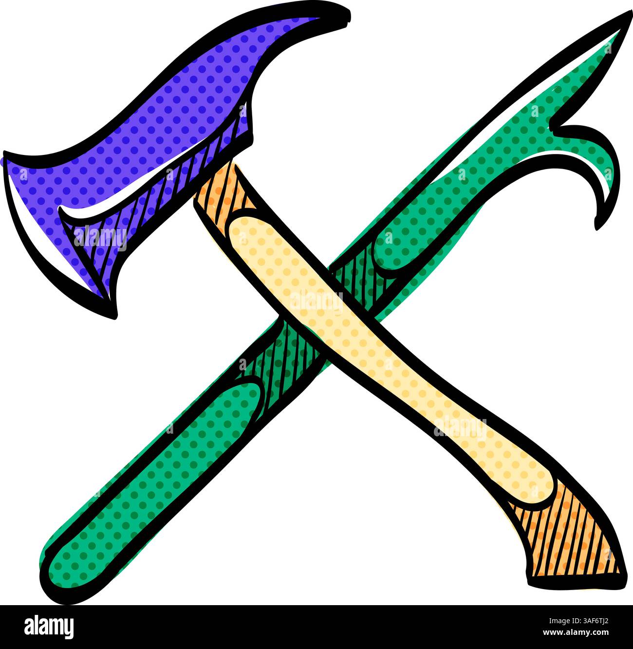 Fireman tools halftone icon hand drawn color vector illustration Stock Vector