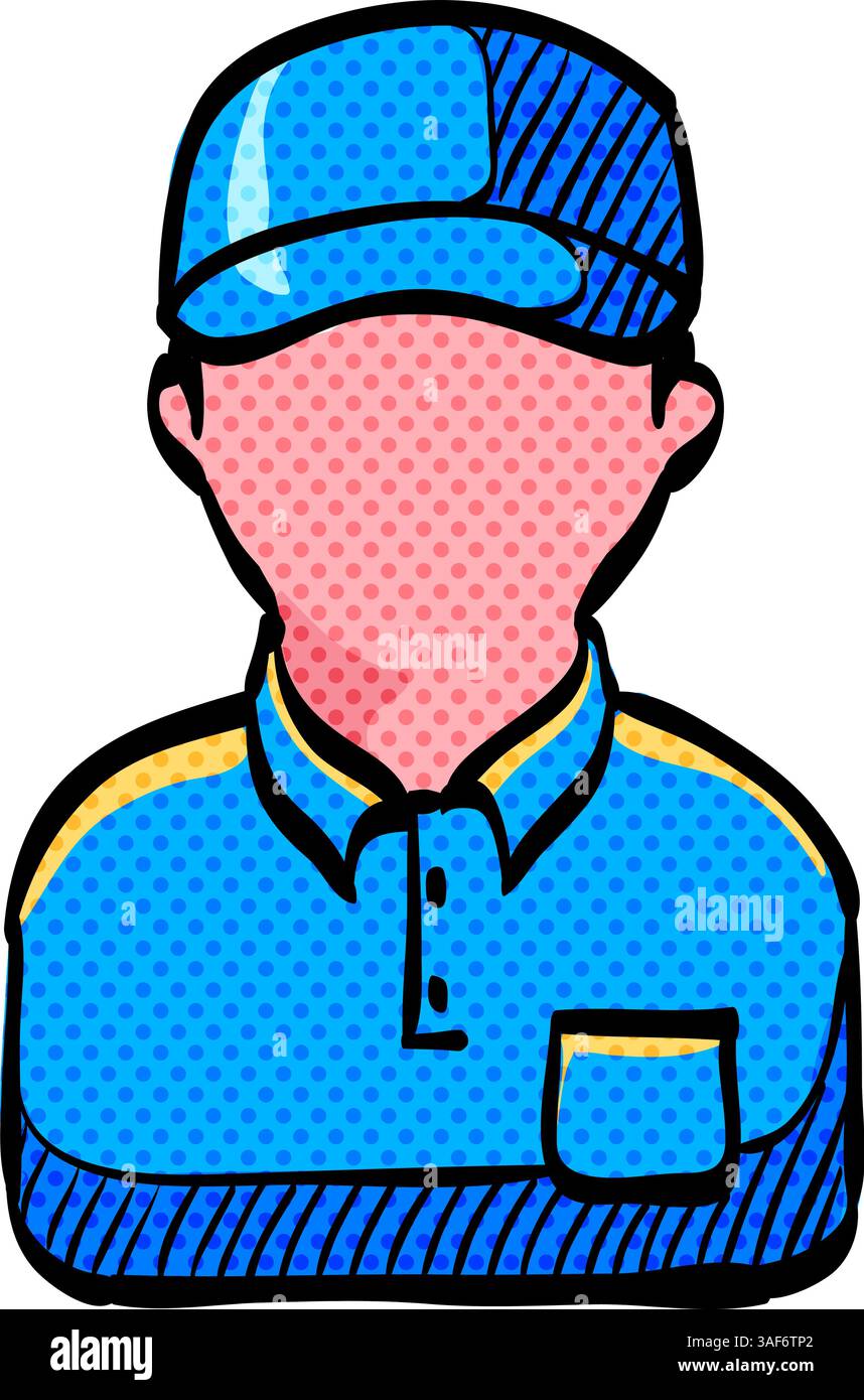 Delivery man halftone icon hand drawn color vector illustration Stock ...