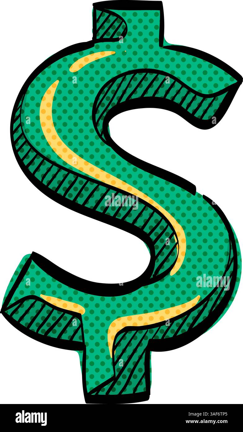 Dollar sign halftone icon hand drawn color vector illustration Stock ...