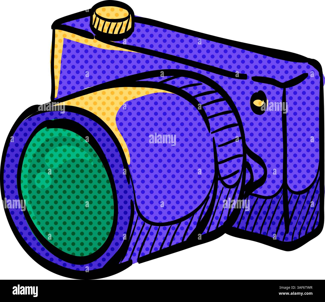 Camera halftone icon hand drawn color vector illustration Stock Vector