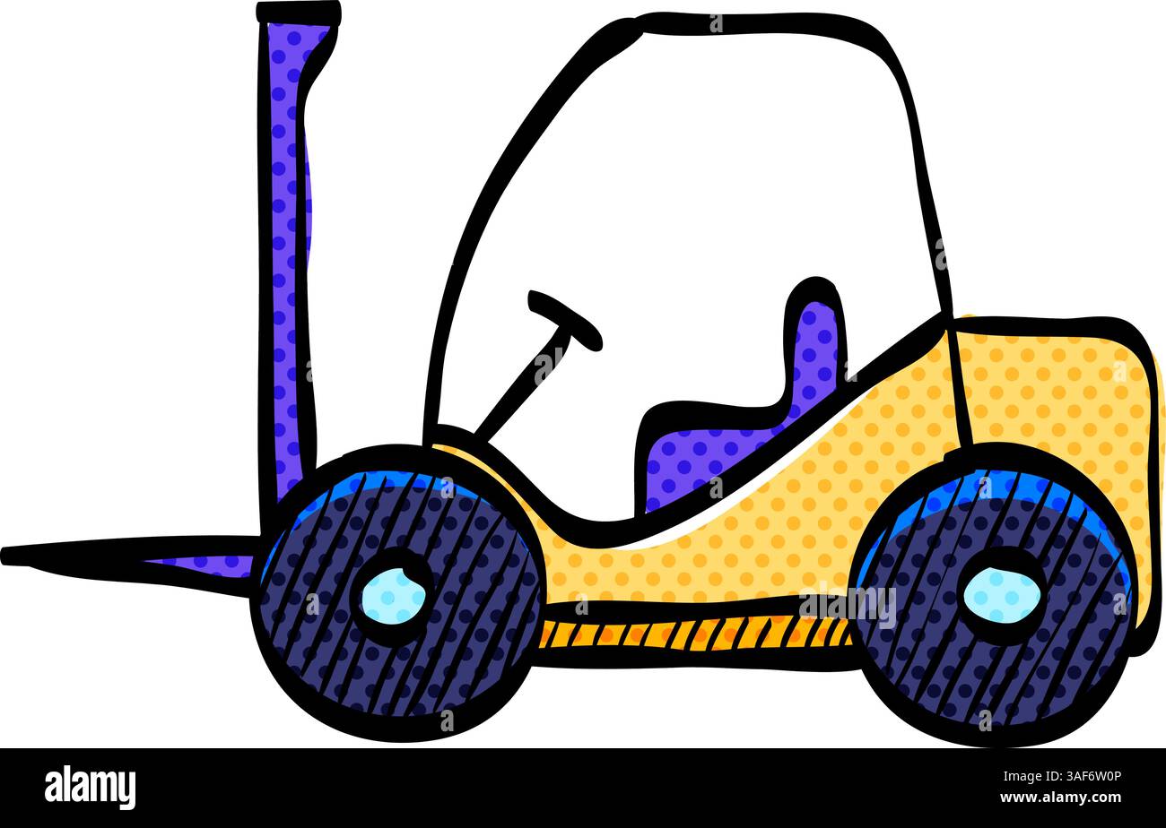 Forklift halftone icon hand drawn color vector illustration Stock Vector