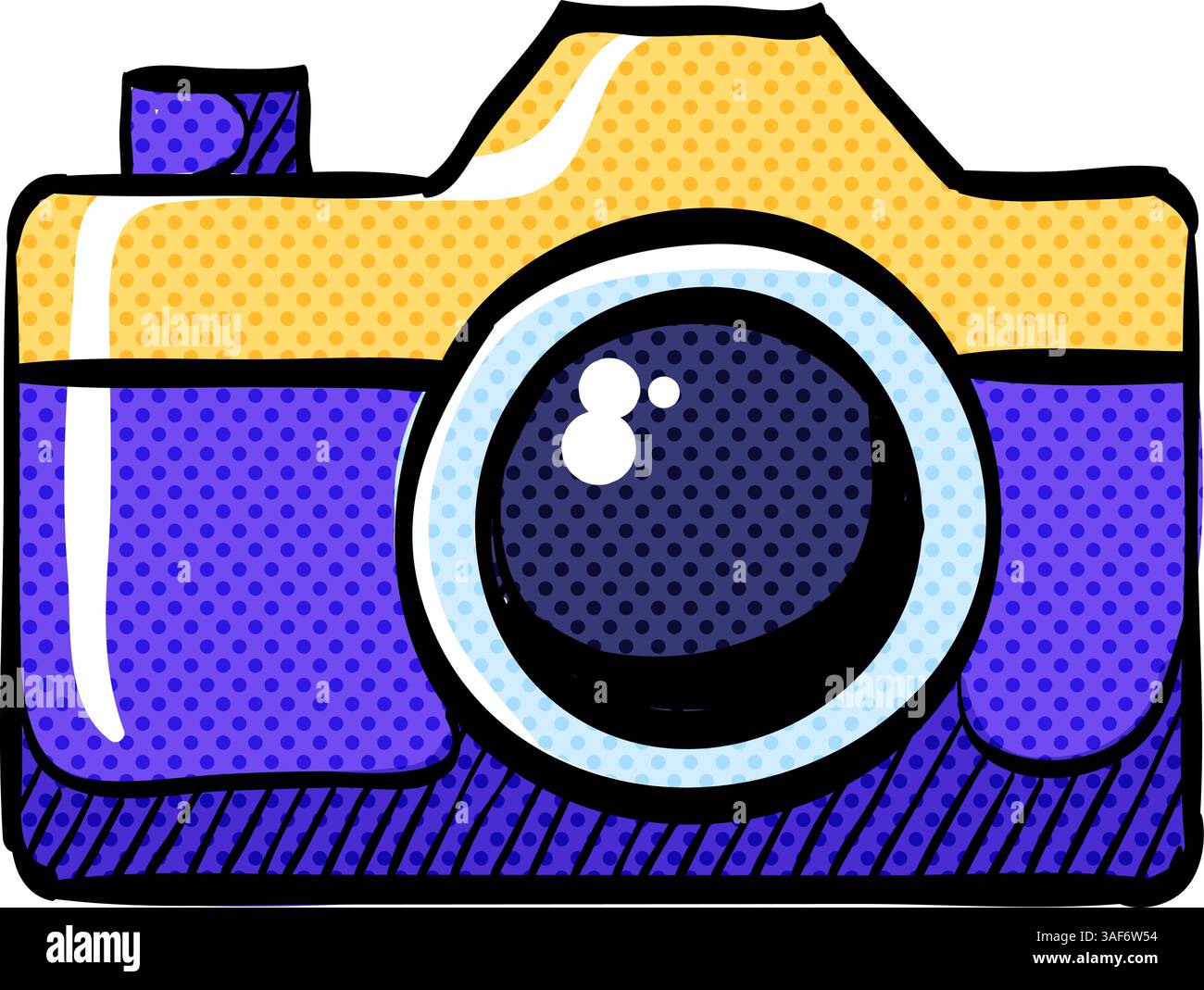 Camera halftone icon hand drawn color vector illustration Stock Vector