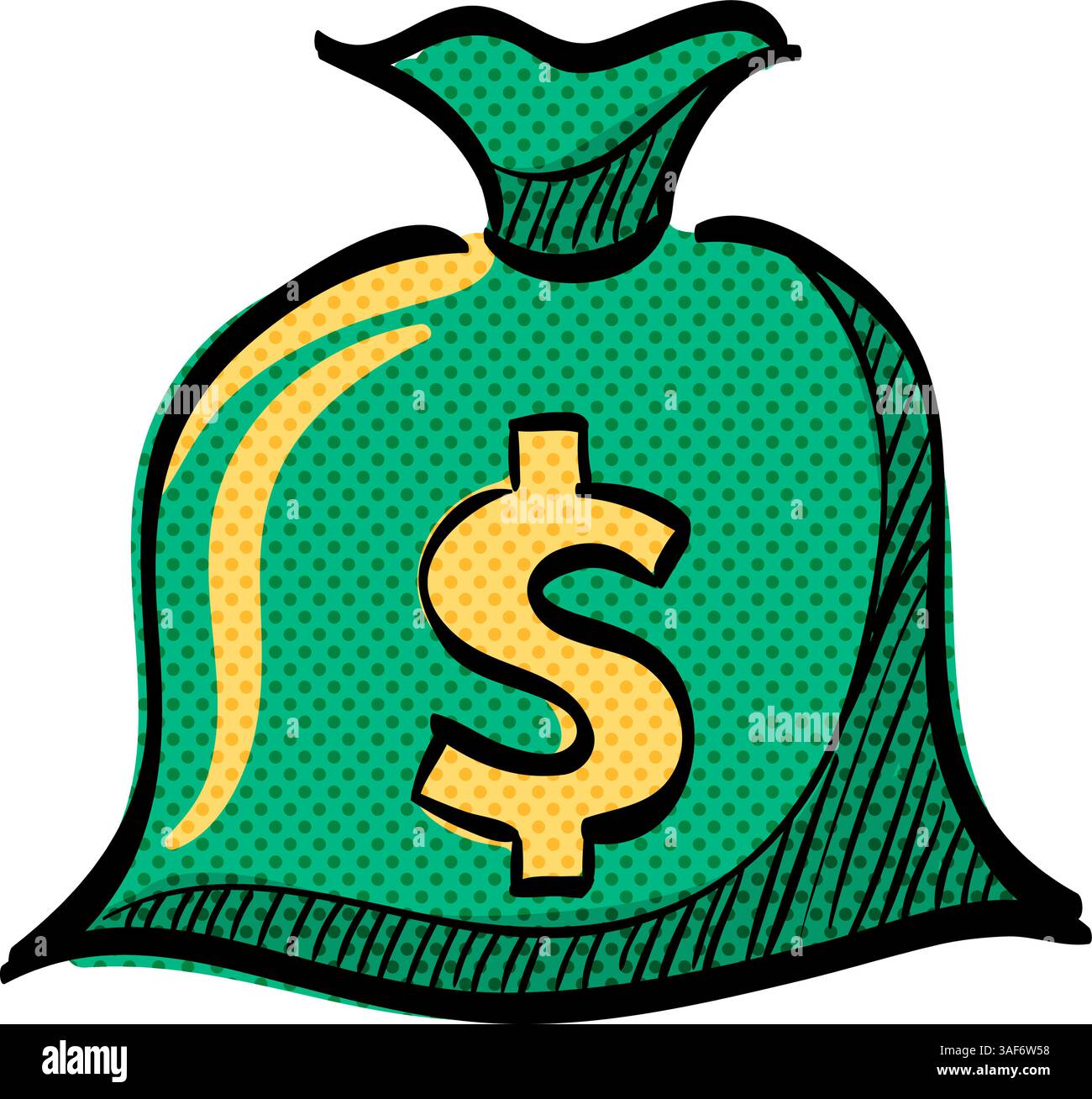 Money sack halftone icon hand drawn color vector illustration Stock ...