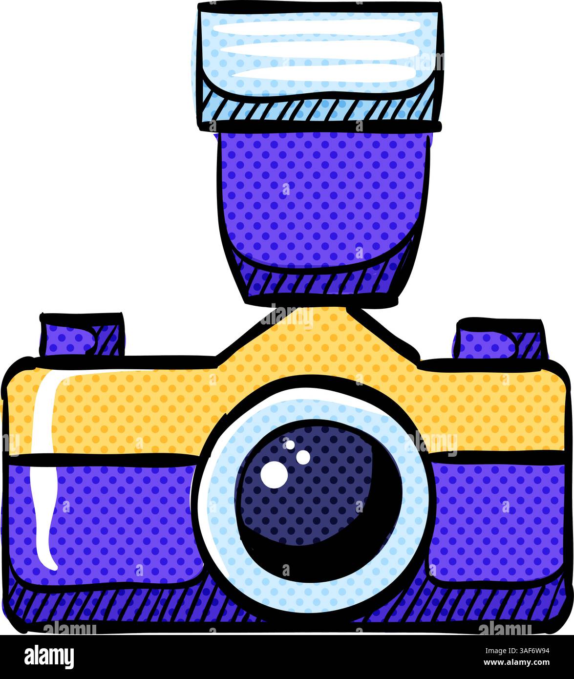 Camera halftone icon hand drawn color vector illustration Stock Vector