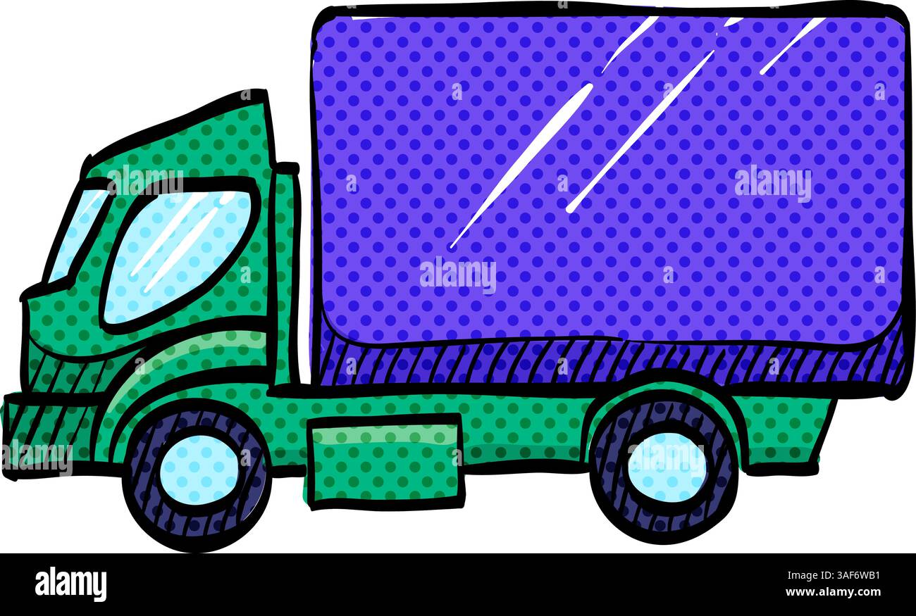 Truck halftone icon hand drawn color vector illustration Stock Vector ...