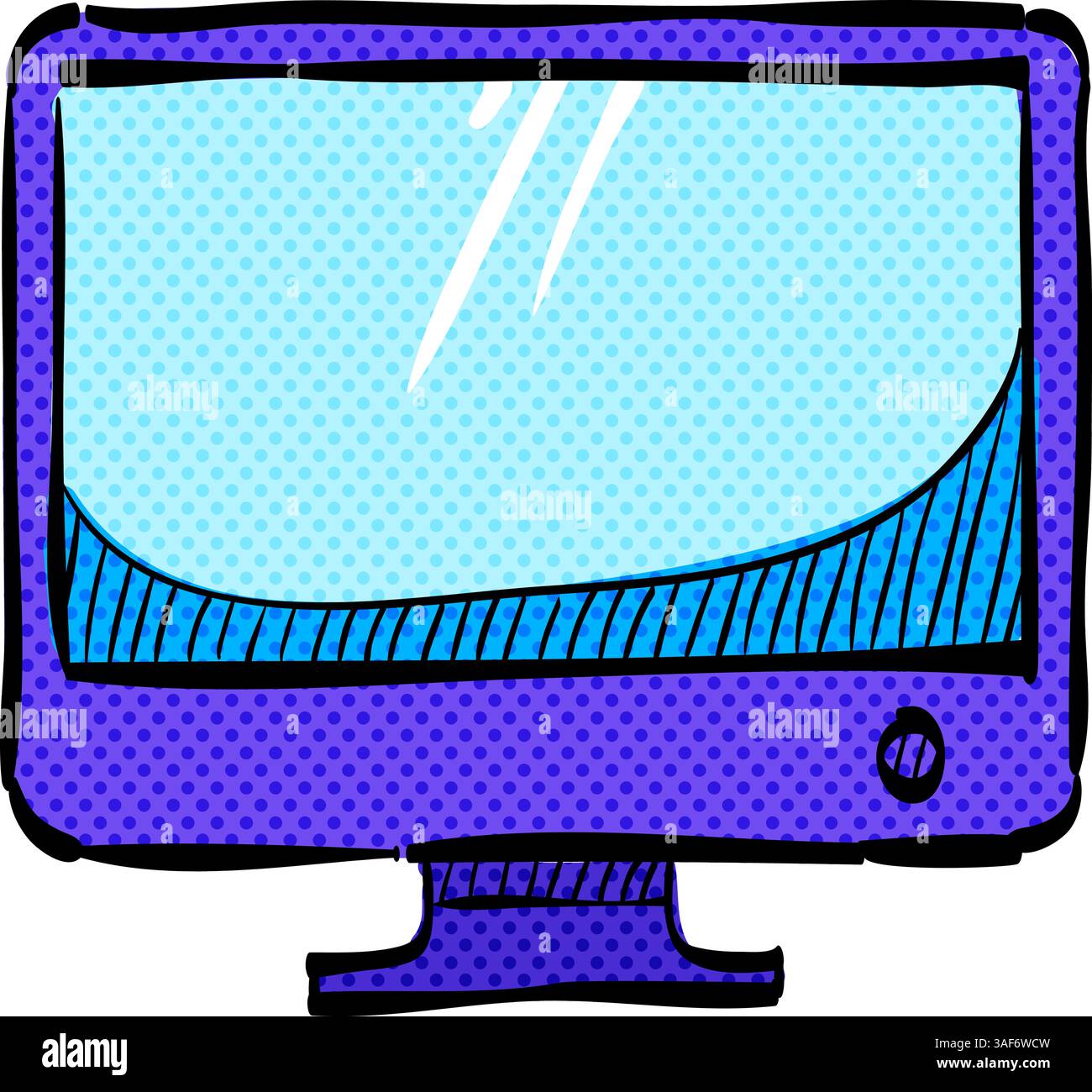 Desktop computer halftone icon hand drawn color vector illustration Stock Vector
