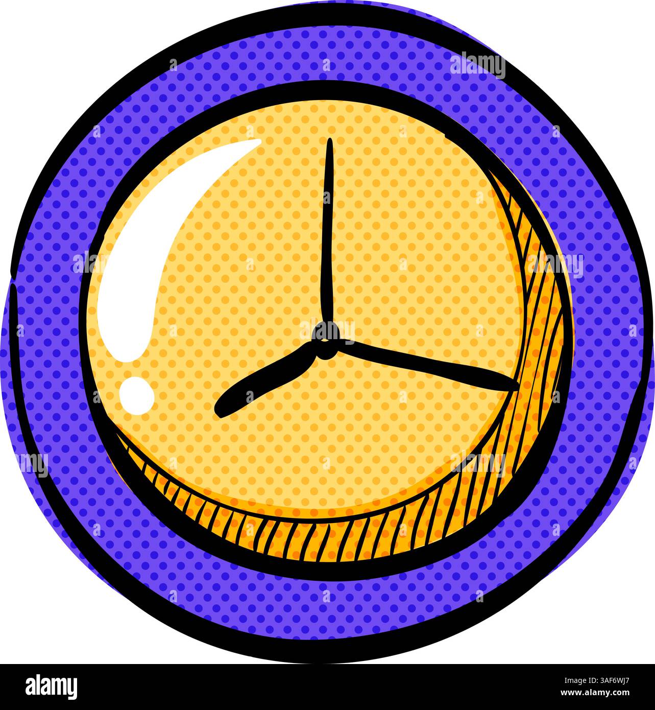 Clock halftone icon hand drawn color vector illustration Stock Vector