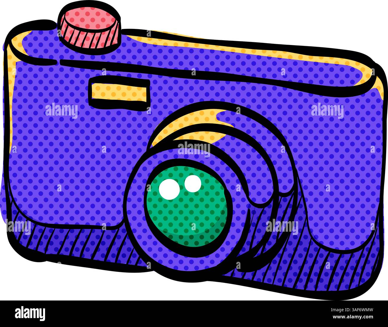 Camera halftone icon hand drawn color vector illustration Stock Vector