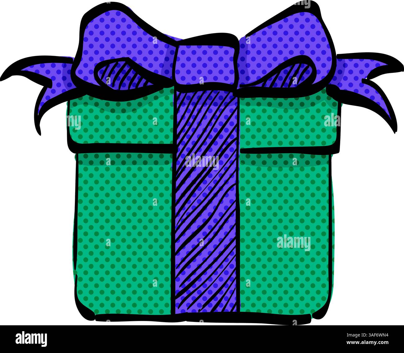 Gift box halftone icon hand drawn color vector illustration Stock Vector