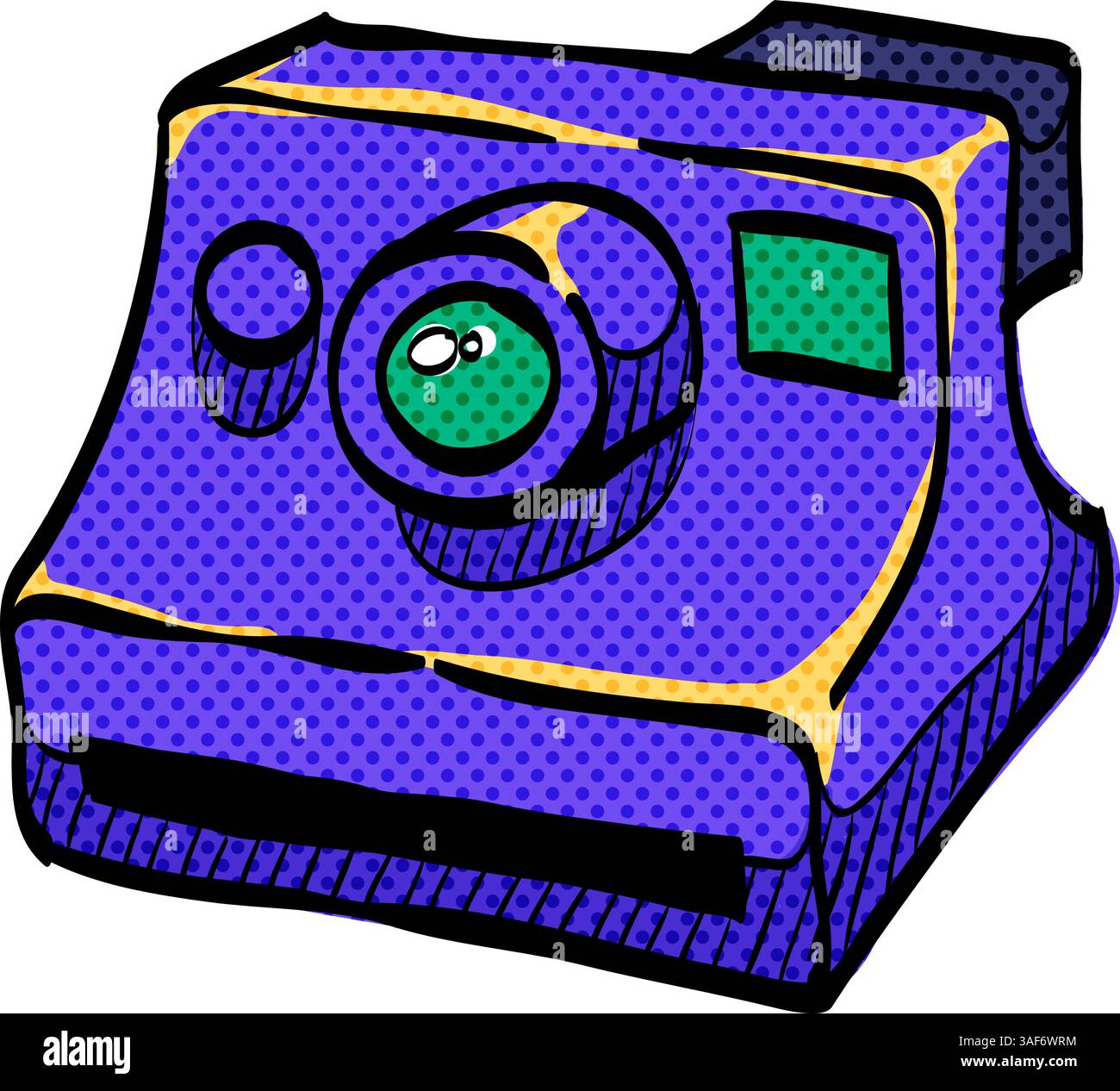 Instant camera halftone icon hand drawn color vector illustration Stock Vector