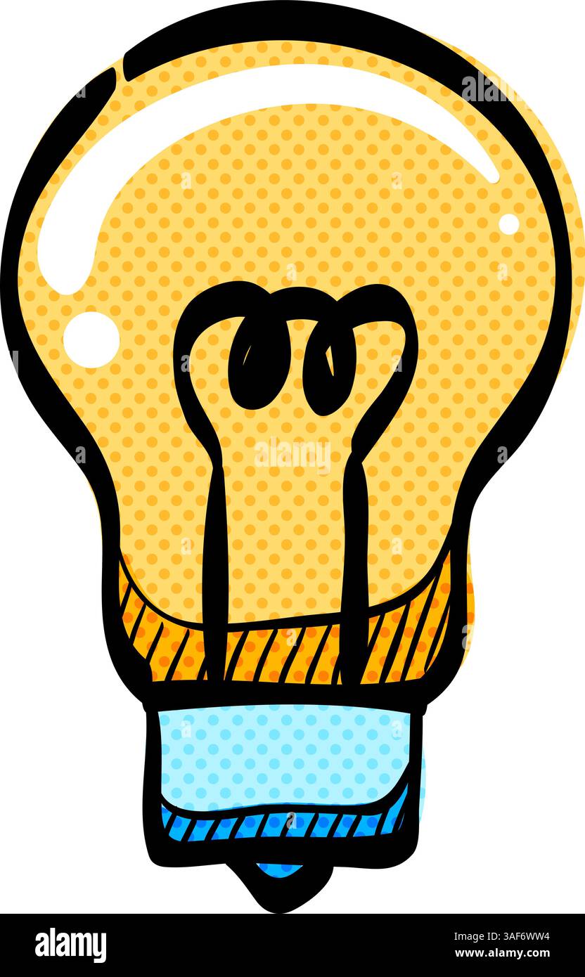 Light bulb halftone icon hand drawn color vector illustration Stock Vector