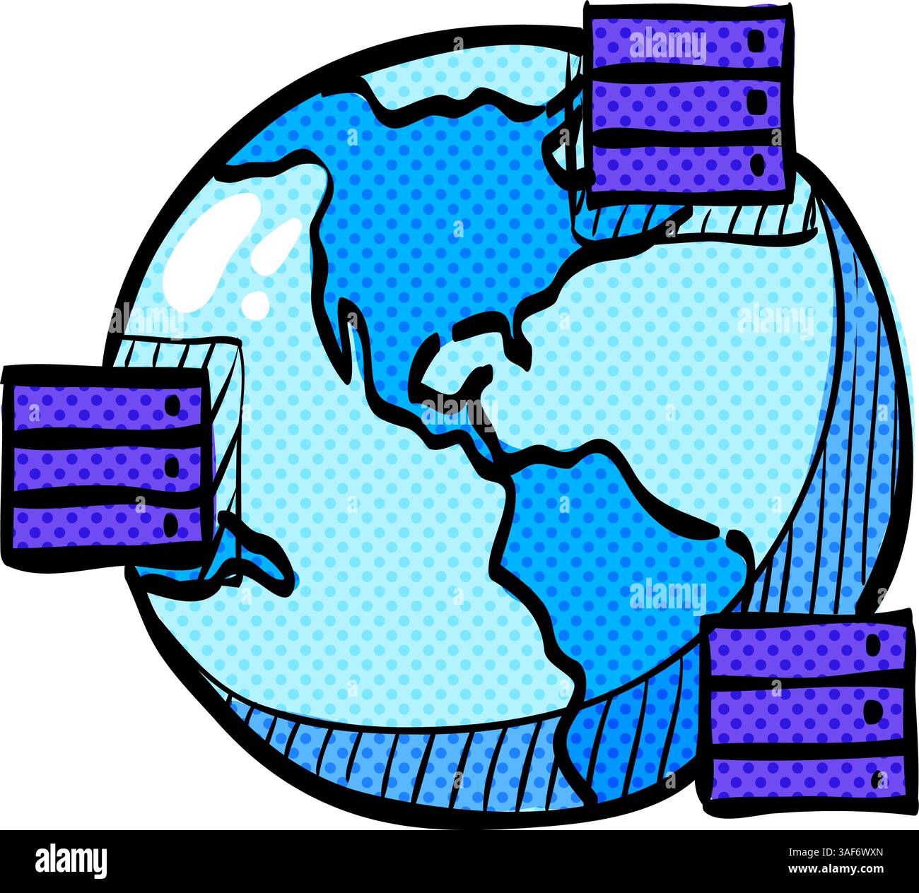 Server halftone icon hand drawn color vector illustration Stock Vector