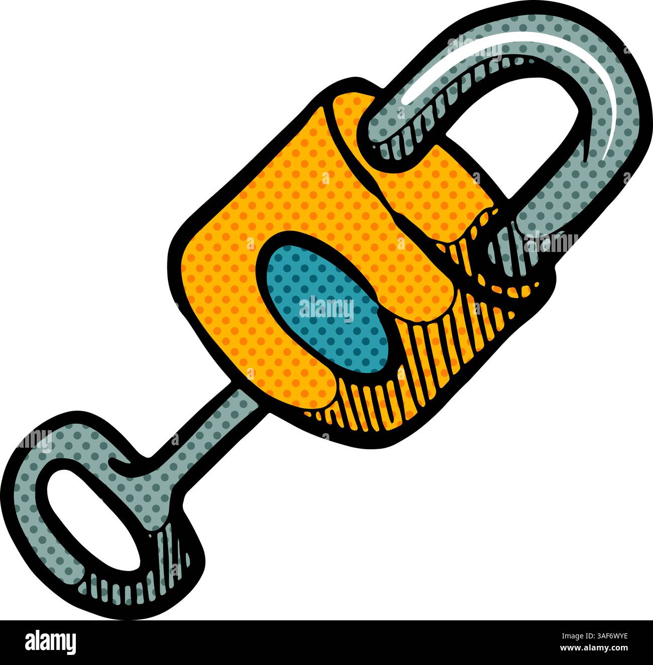 Key and padlock hand drawn halftone color vector illustration Stock Vector