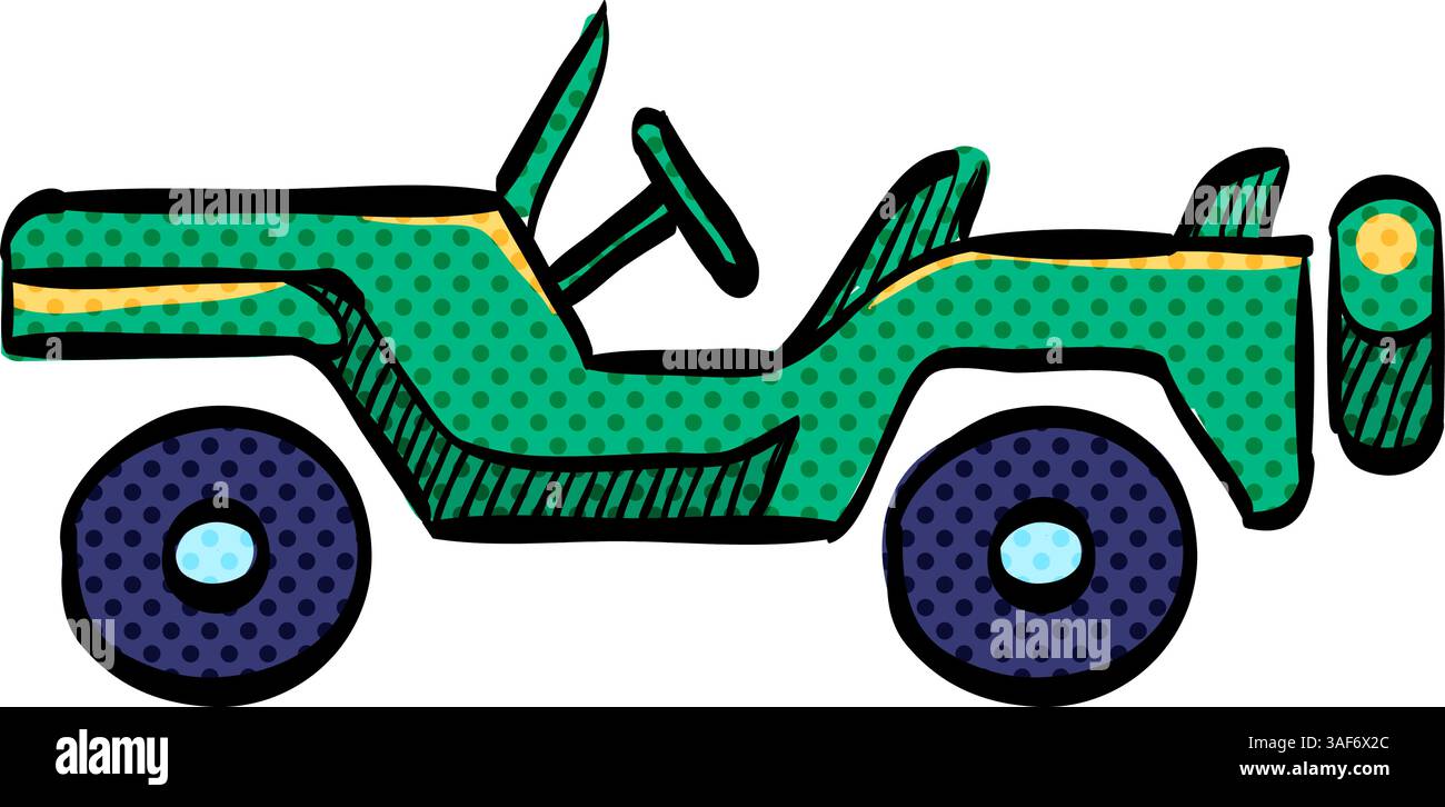 Military vehicle halftone icon hand drawn color vector illustration ...