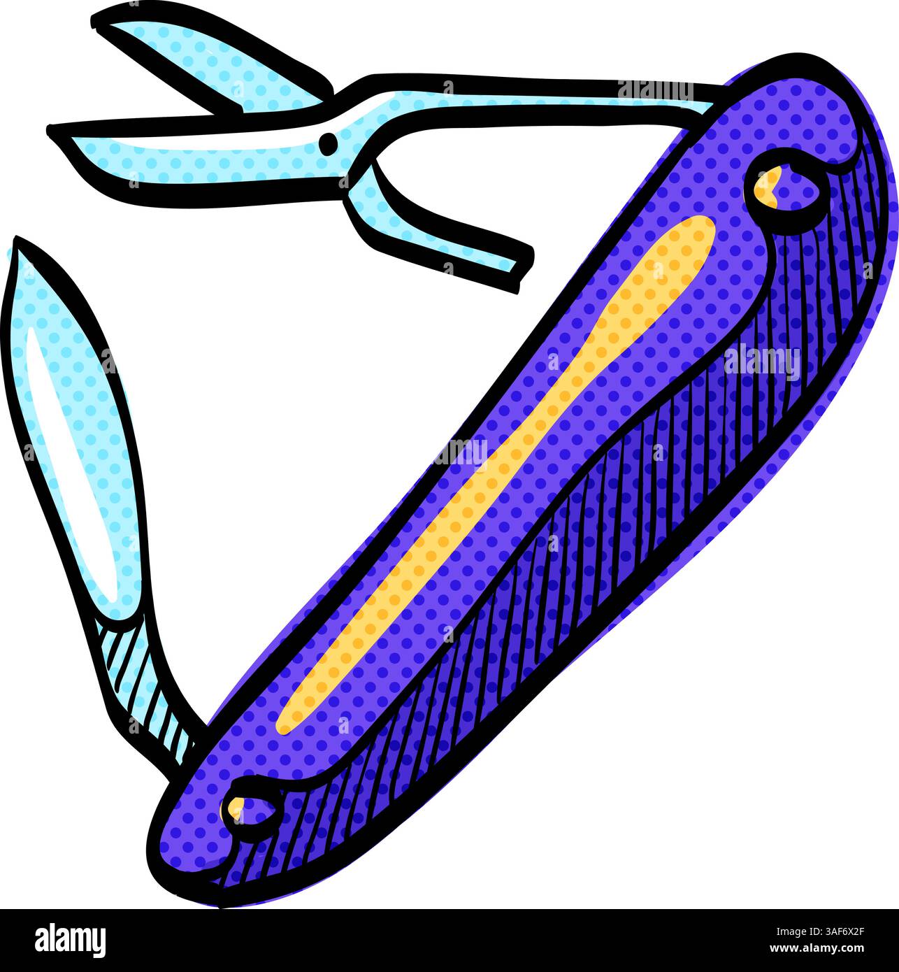 Multi tool halftone icon hand drawn color vector illustration Stock Vector