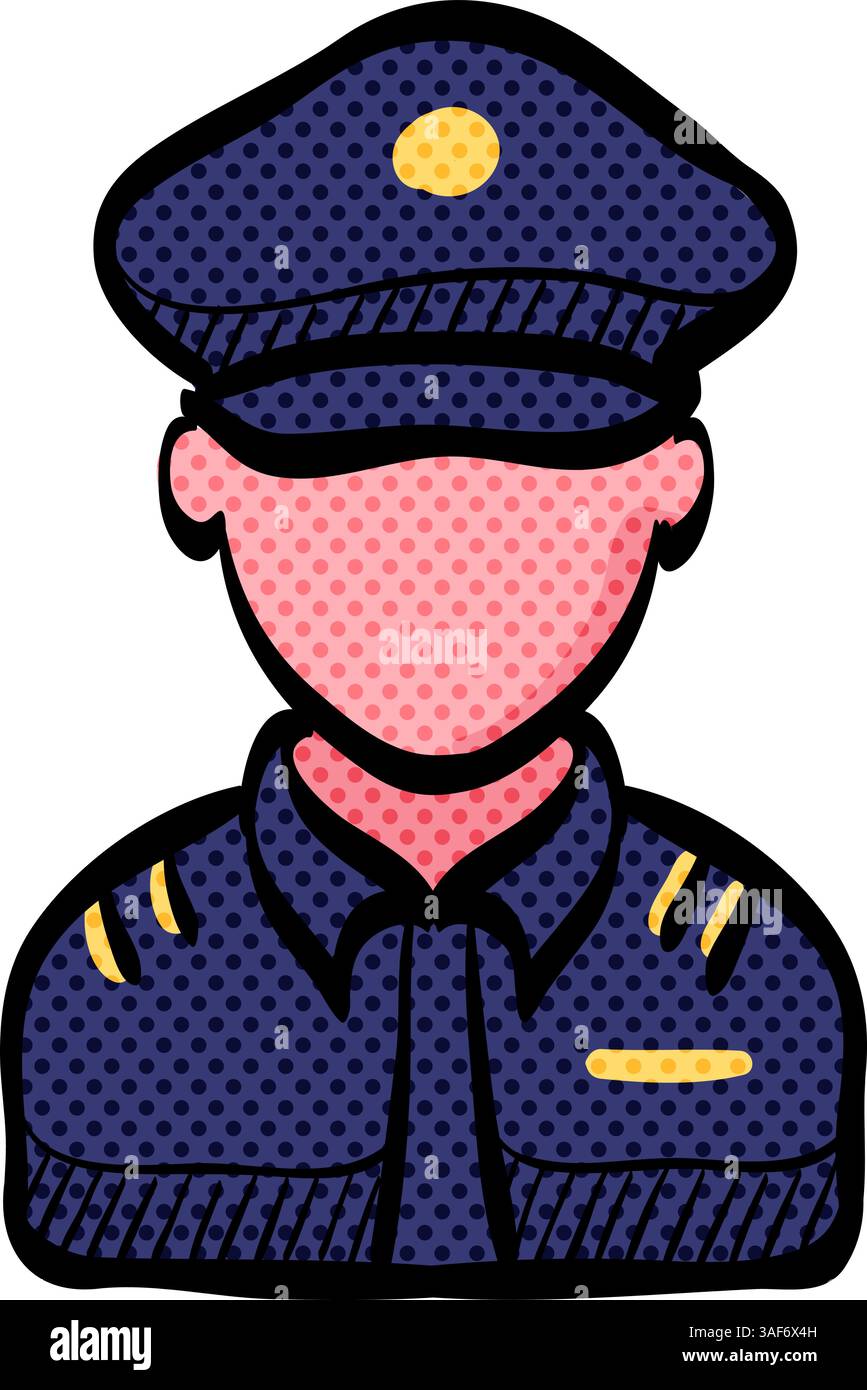 Police avatar halftone icon hand drawn color vector illustration Stock ...