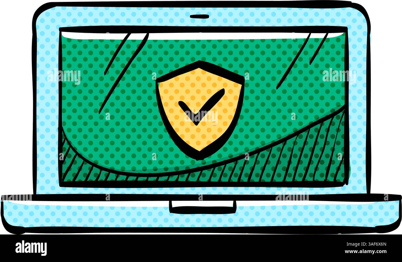 Laptops halftone icon hand drawn color vector illustration Stock Vector