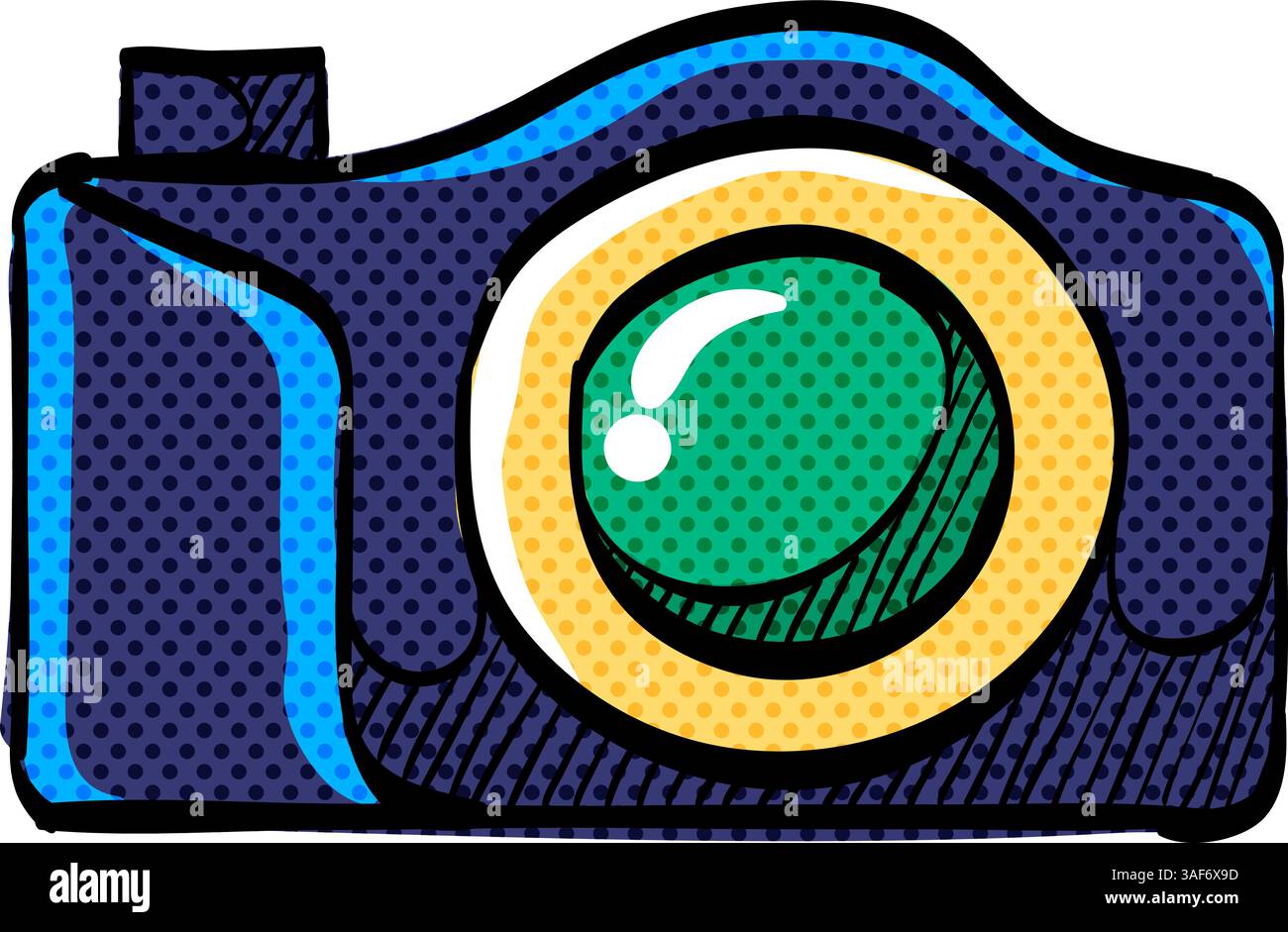 Camera halftone icon hand drawn color vector illustration Stock Vector