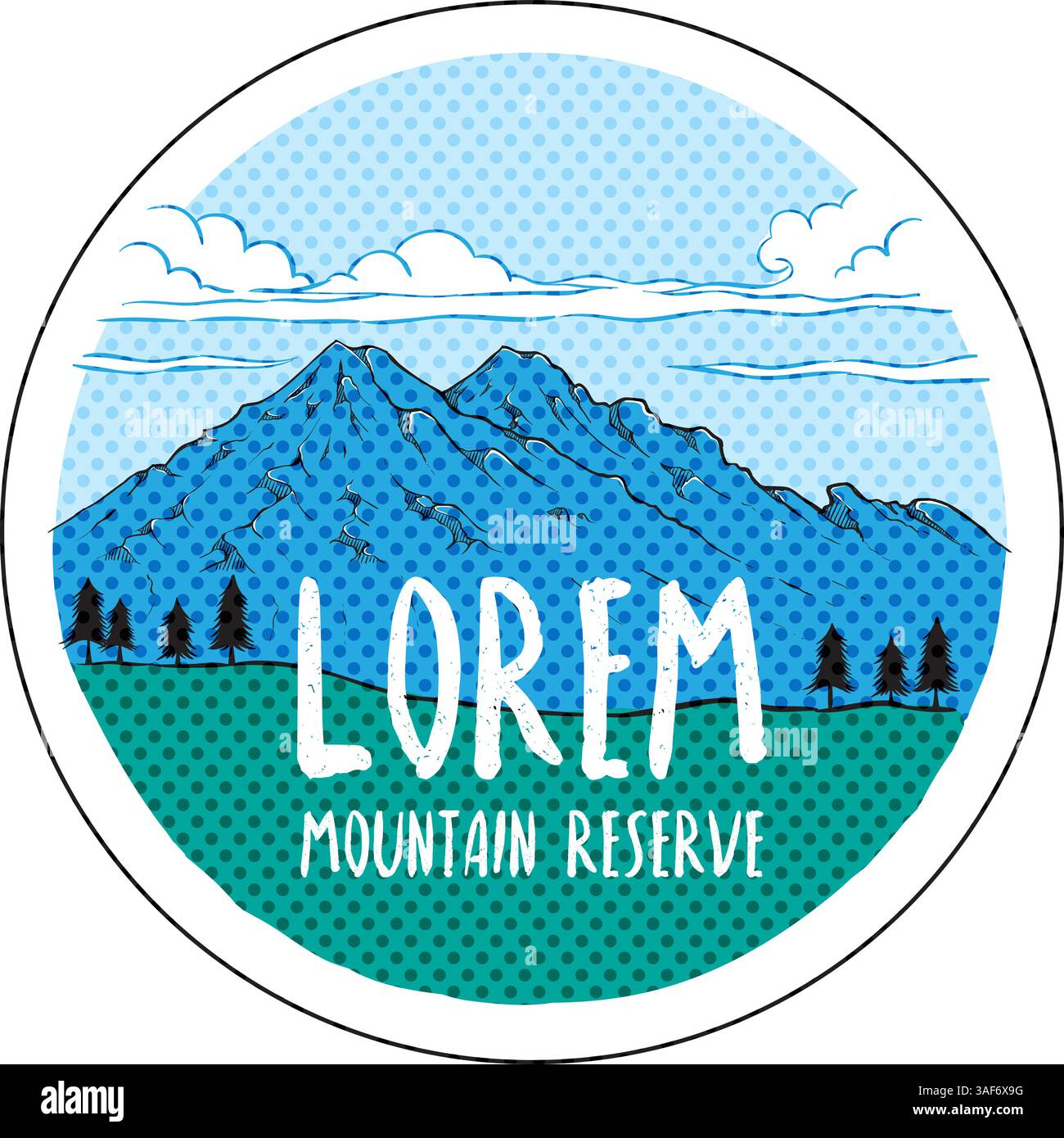 Mountain hand drawn halftone color vector illustration Stock Vector