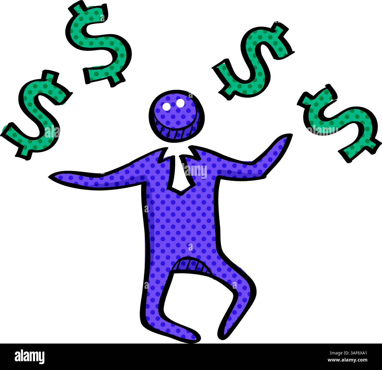 Businessman money halftone icon hand drawn color vector illustration ...