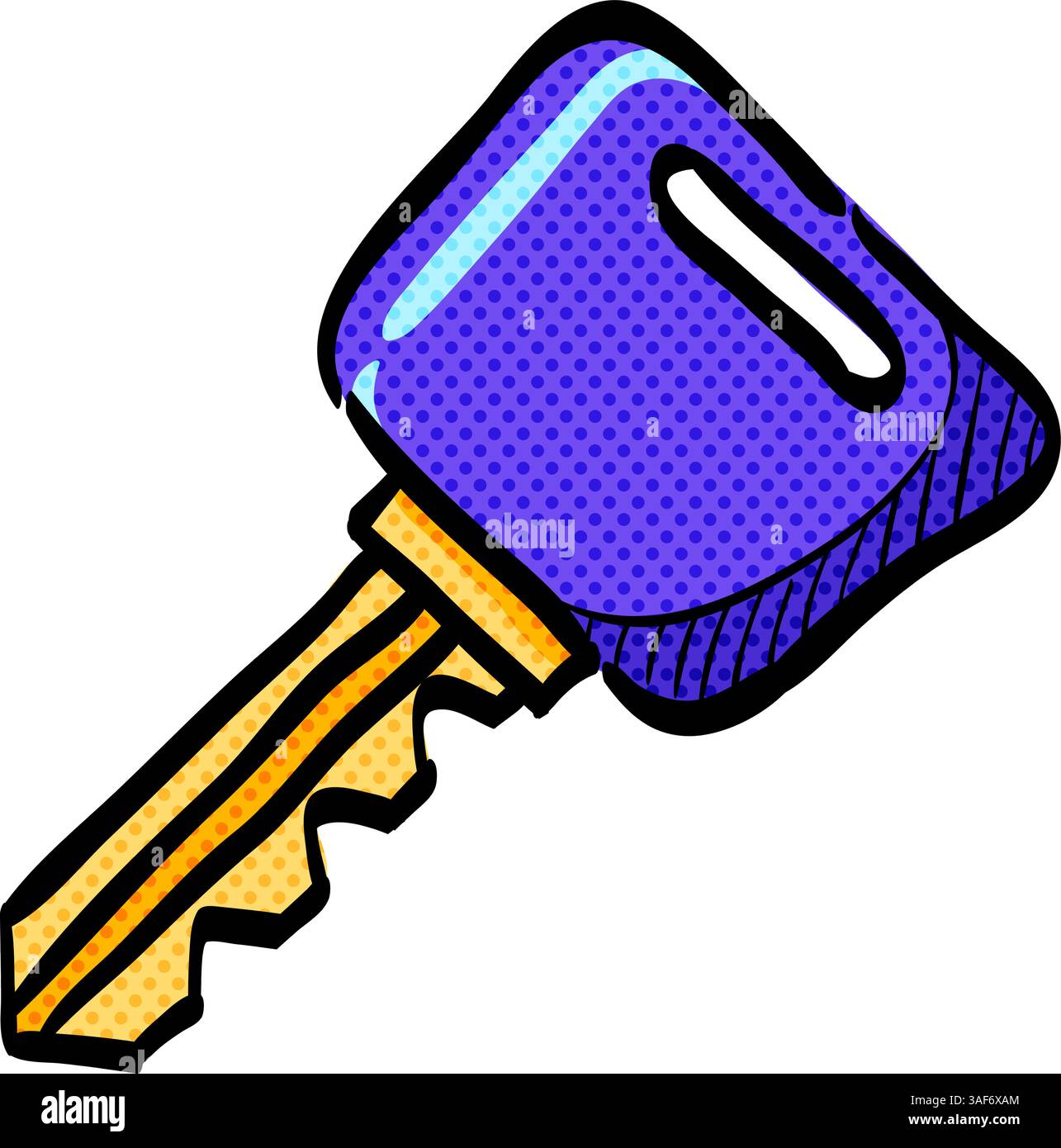 Key halftone icon hand drawn color vector illustration Stock Vector