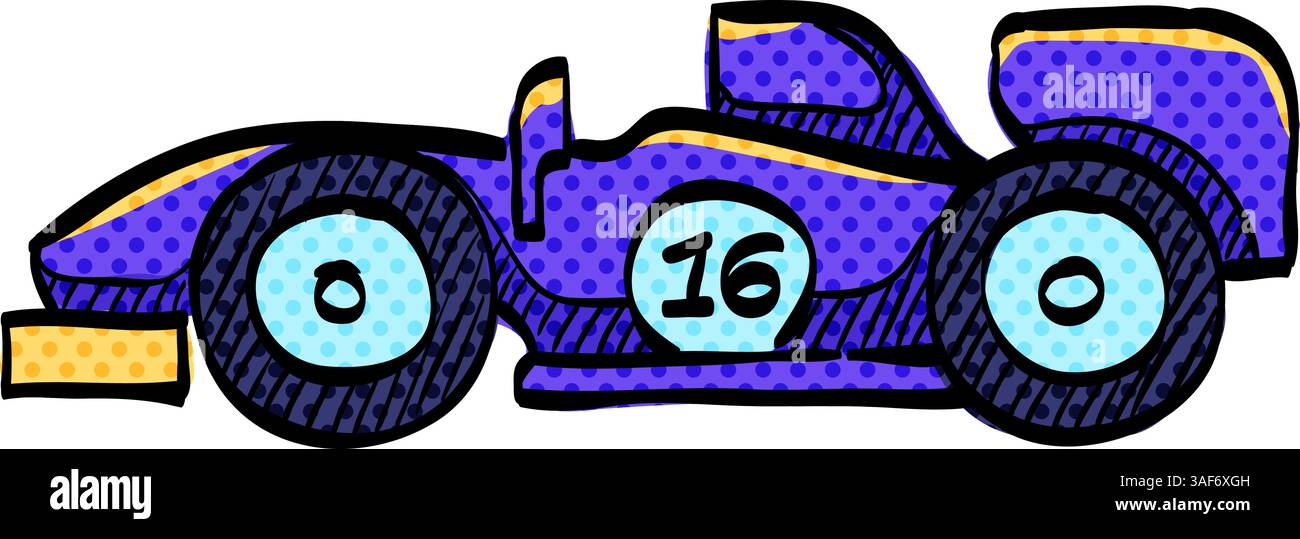 Race car halftone icon hand drawn color vector illustration Stock ...
