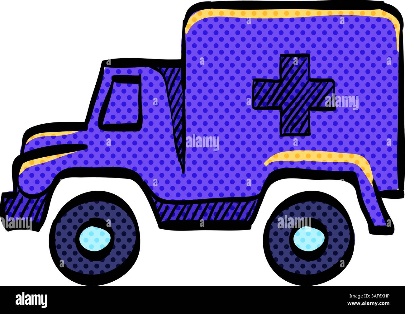 Military ambulance halftone icon hand drawn color vector illustration ...