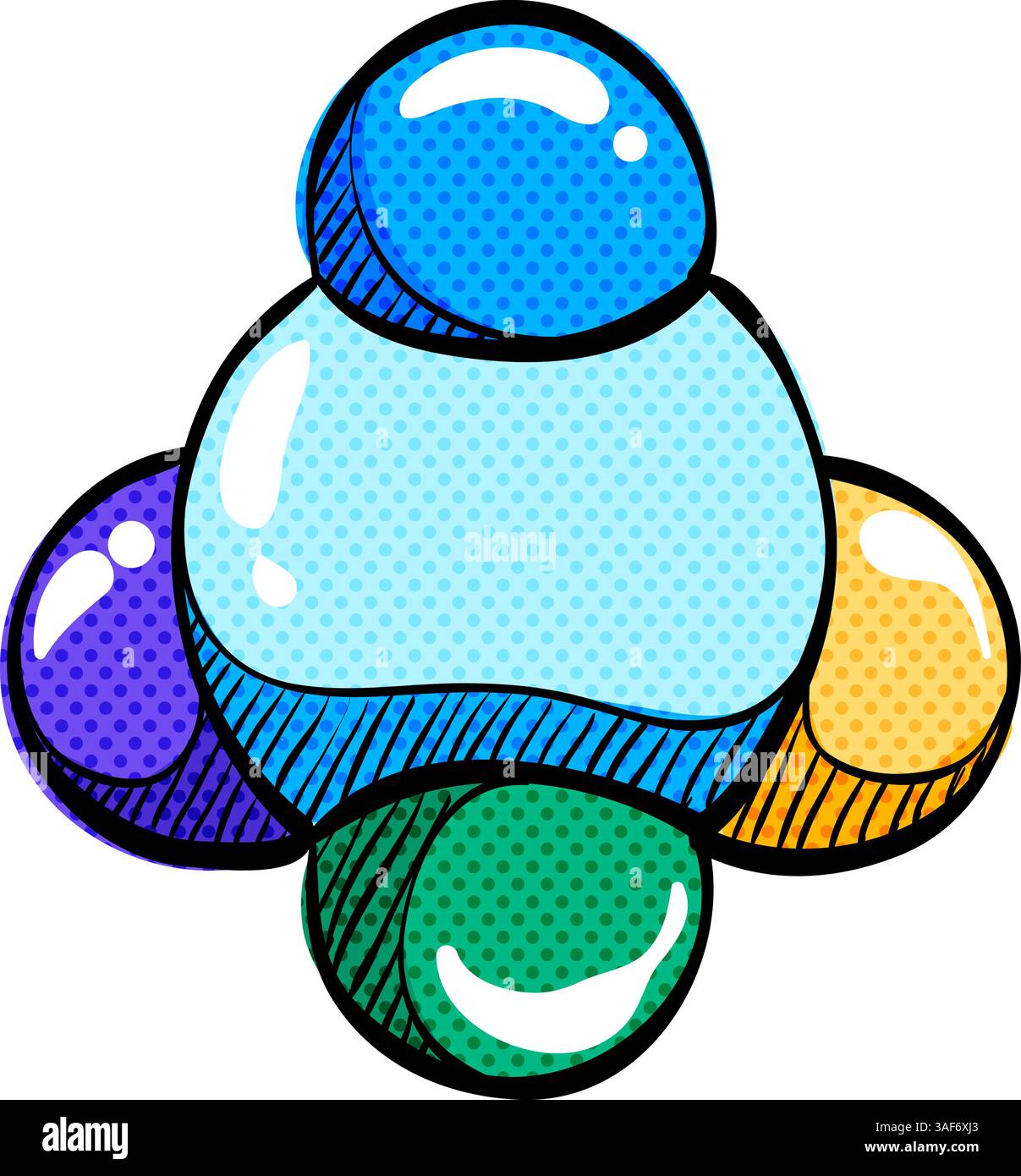 Molecules halftone icon hand drawn color vector illustration Stock Vector