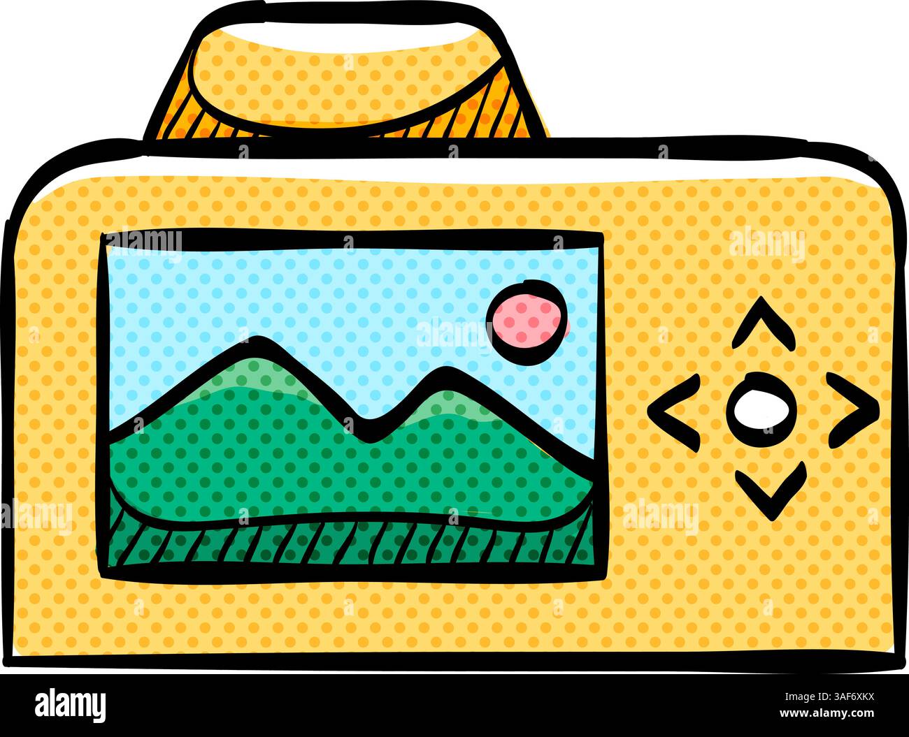 Camera halftone icon hand drawn color vector illustration Stock Vector