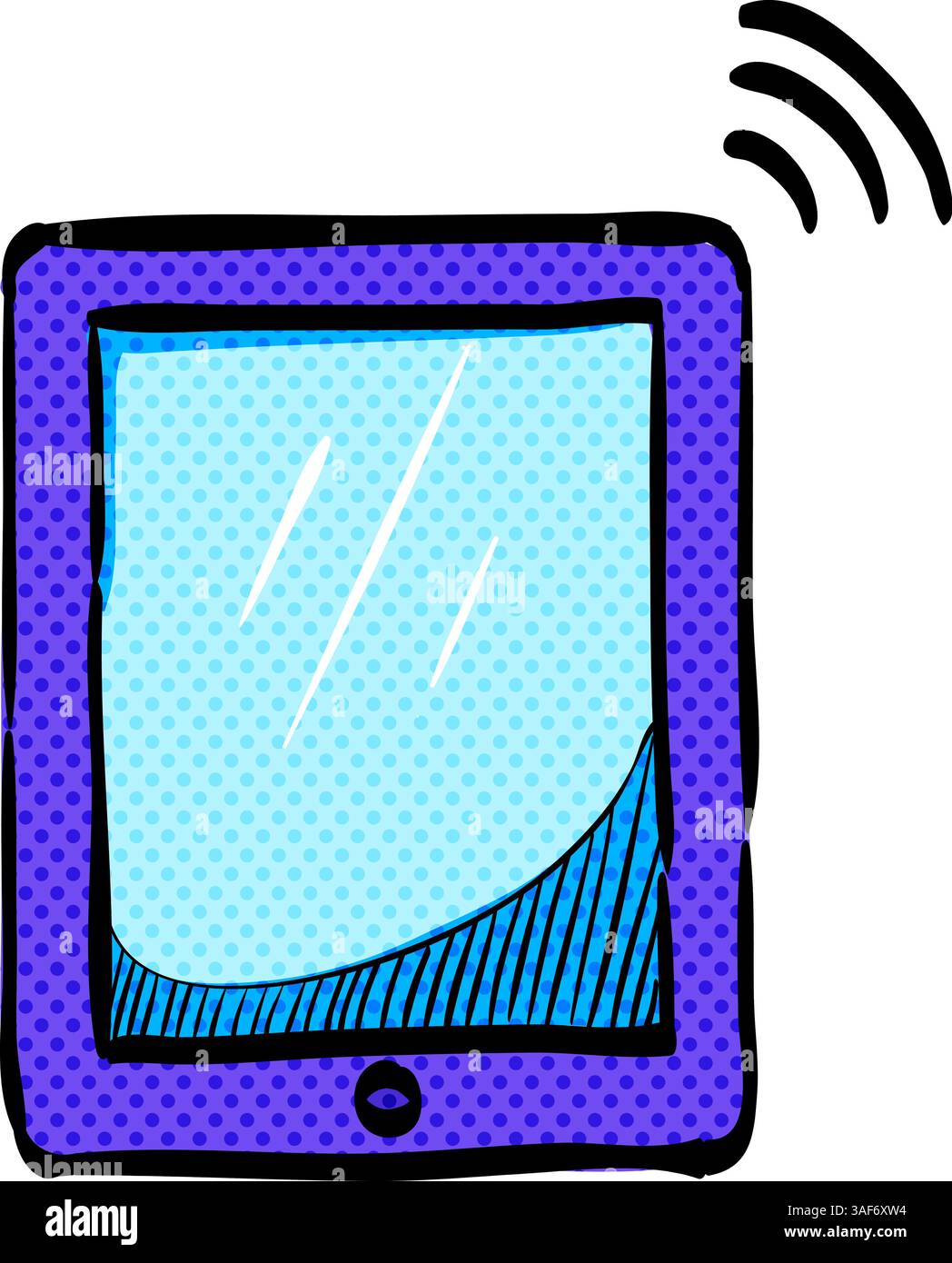 Tablet halftone icon hand drawn color vector illustration Stock Vector
