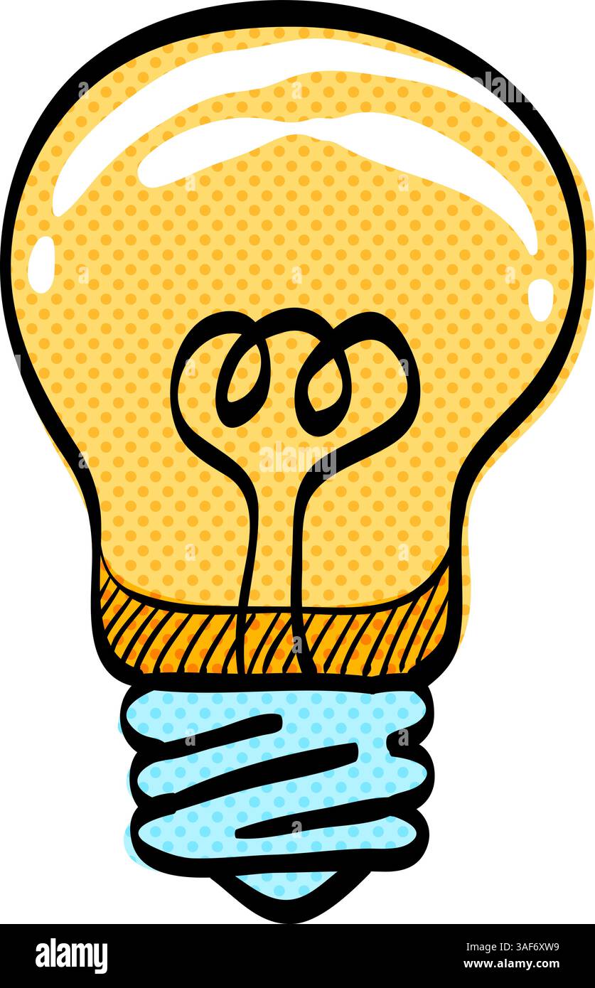 Light bulb halftone icon hand drawn color vector illustration Stock Vector