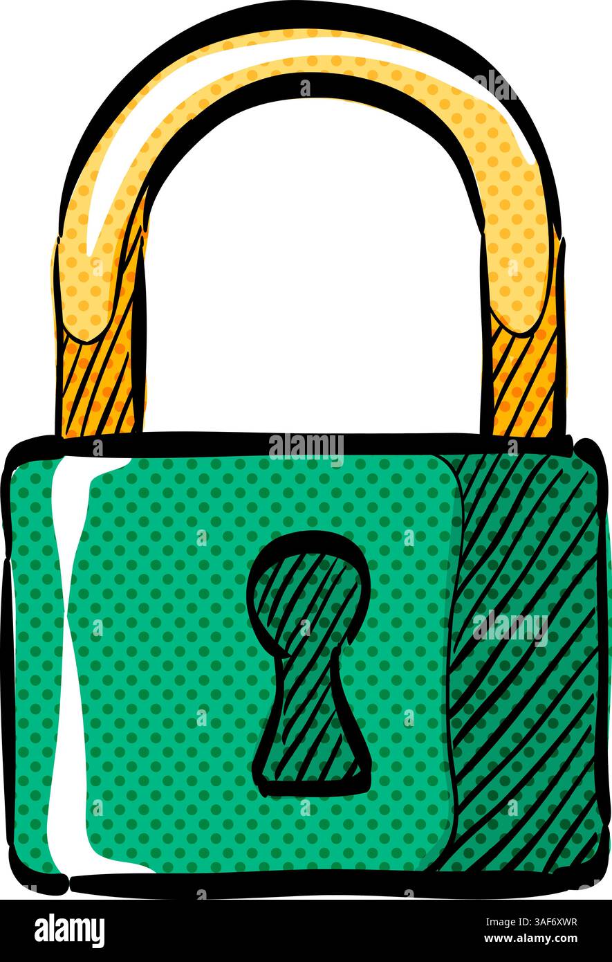 Padlock halftone icon hand drawn color vector illustration Stock Vector
