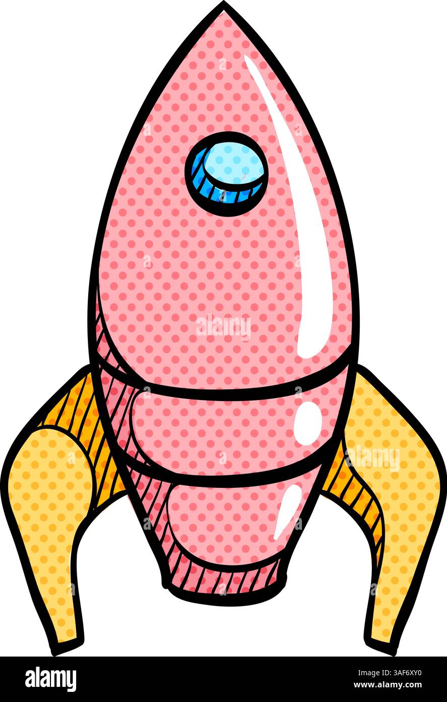 Rocket halftone icon hand drawn color vector illustration Stock Vector