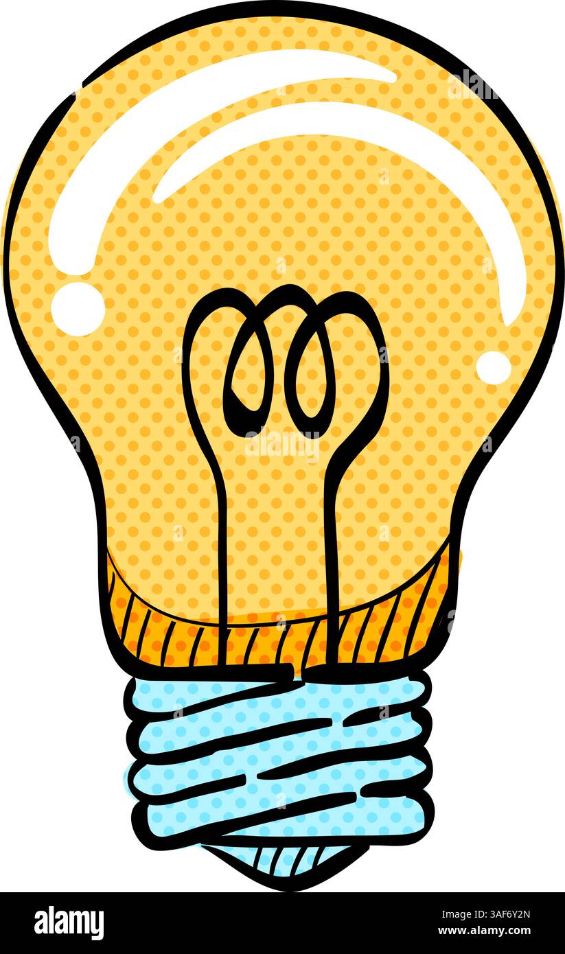 Light bulb halftone icon hand drawn color vector illustration Stock Vector