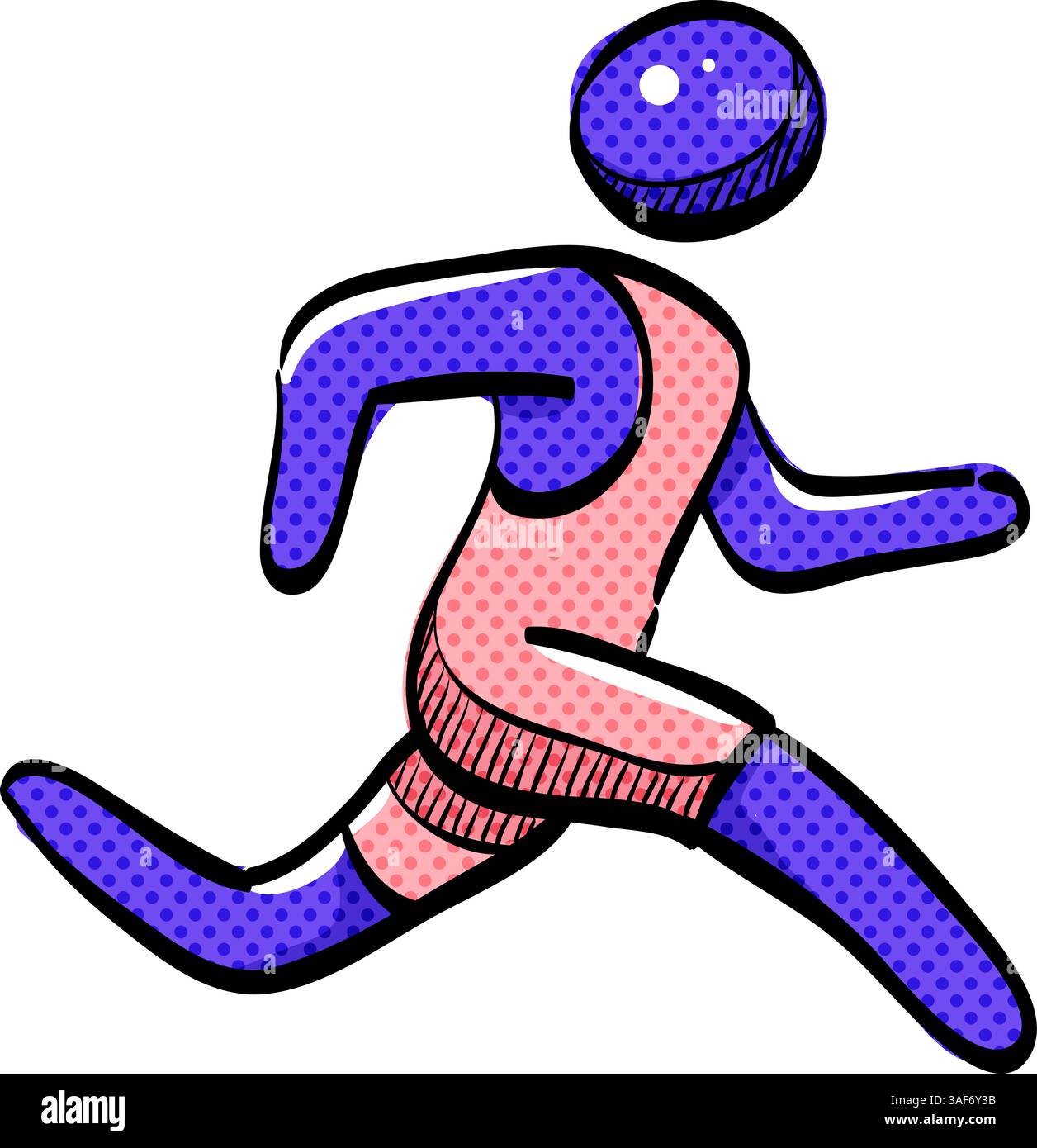 Running athlete halftone icon hand drawn color vector illustration ...