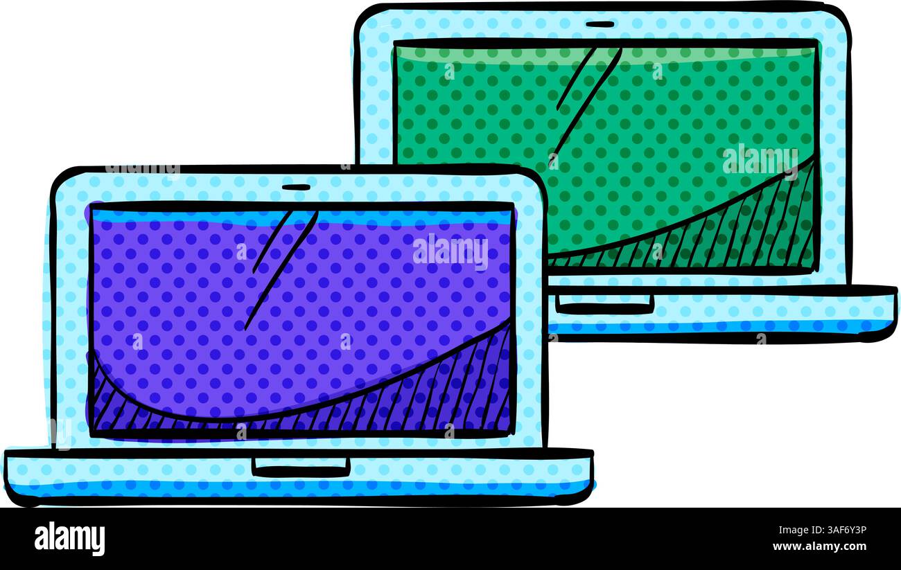 Laptops halftone icon hand drawn color vector illustration Stock Vector