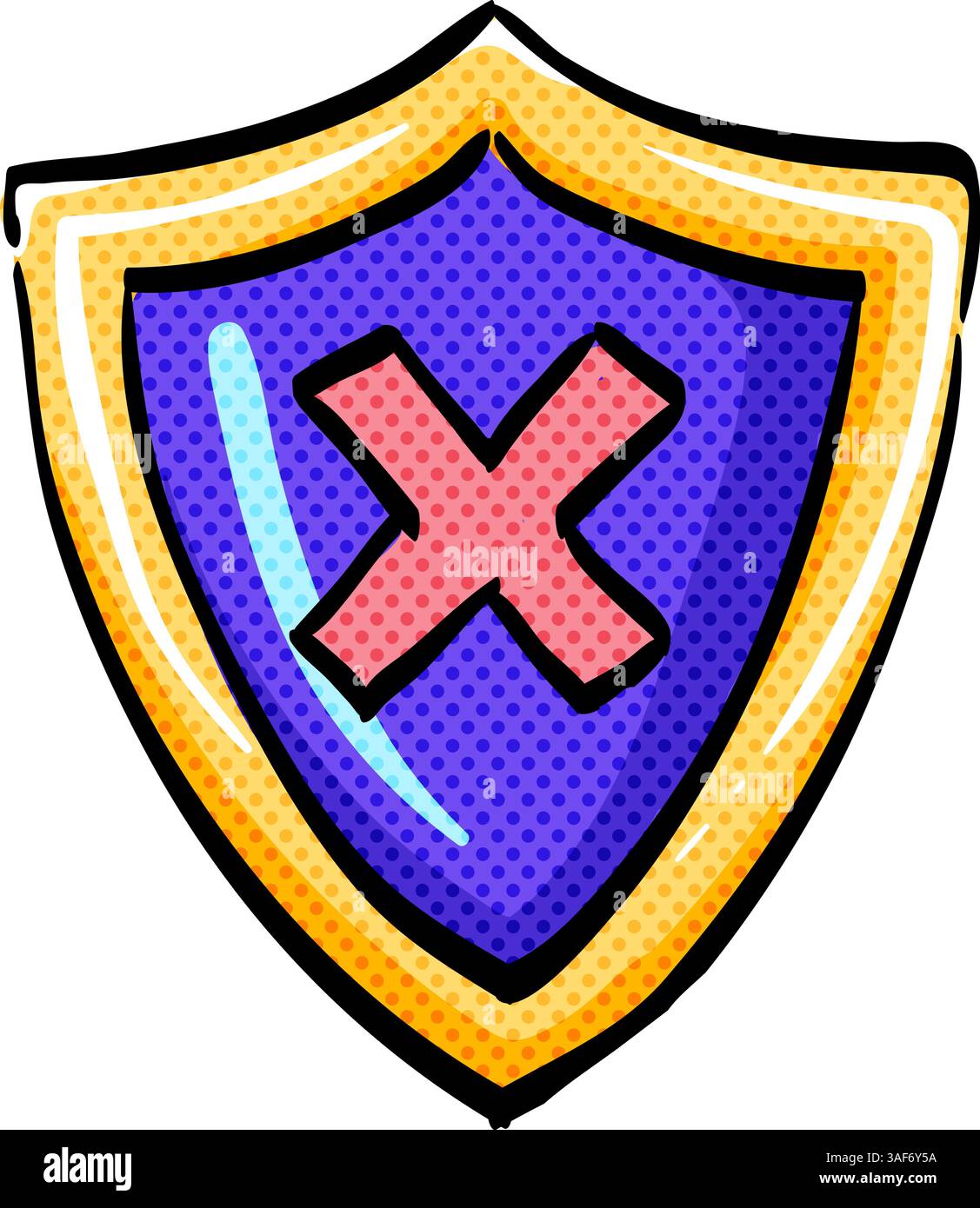 Shield halftone icon hand drawn color vector illustration Stock Vector