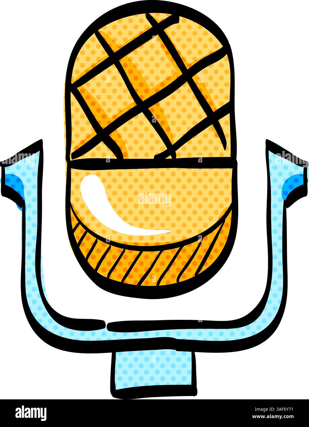 Microphone halftone icon hand drawn color vector illustration Stock Vector