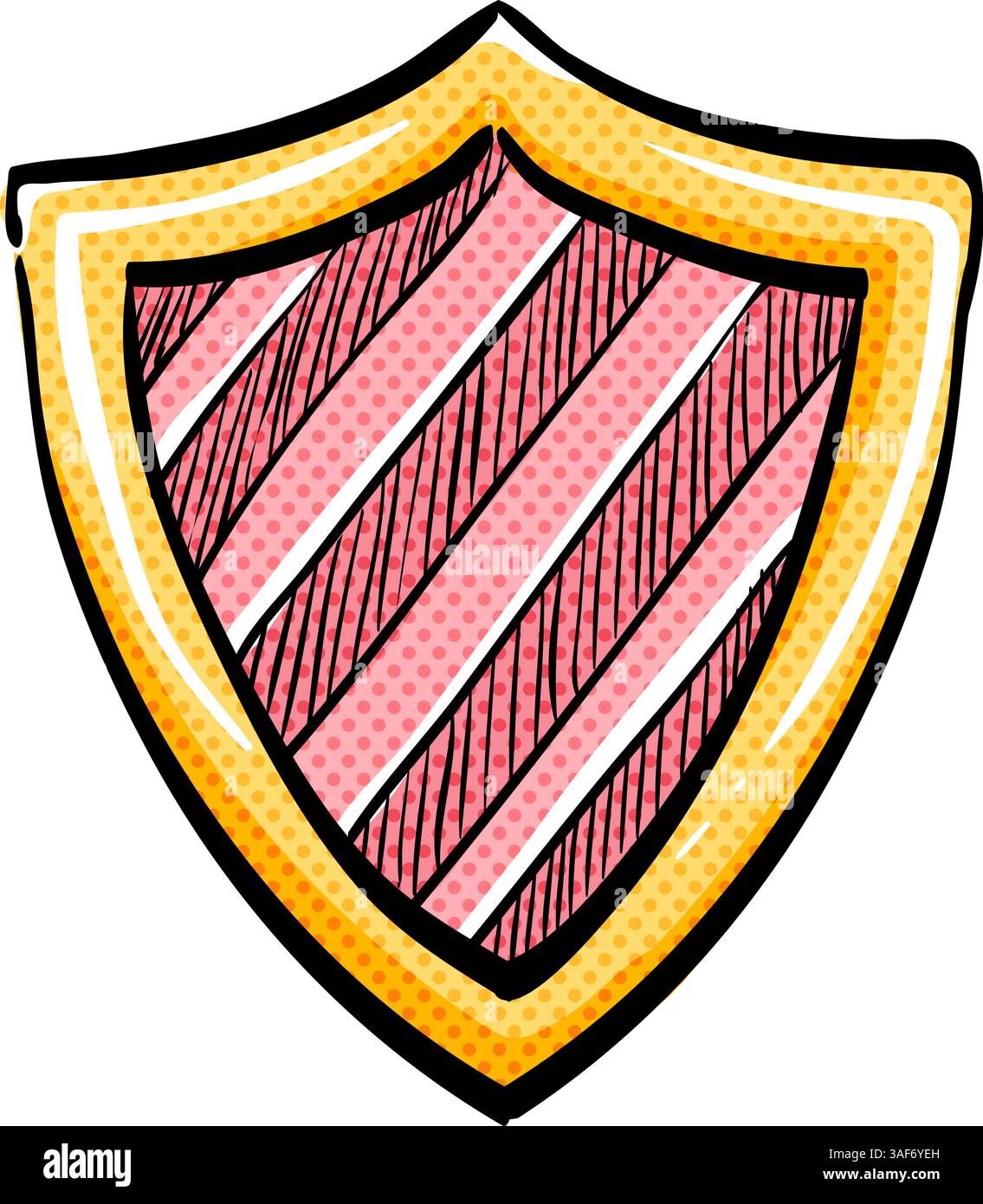 Shield halftone icon hand drawn color vector illustration Stock Vector