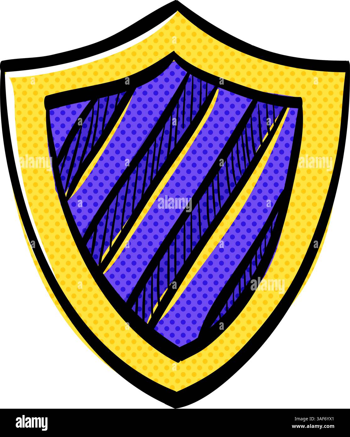 Stripe shield halftone icon hand drawn color vector illustration Stock Vector