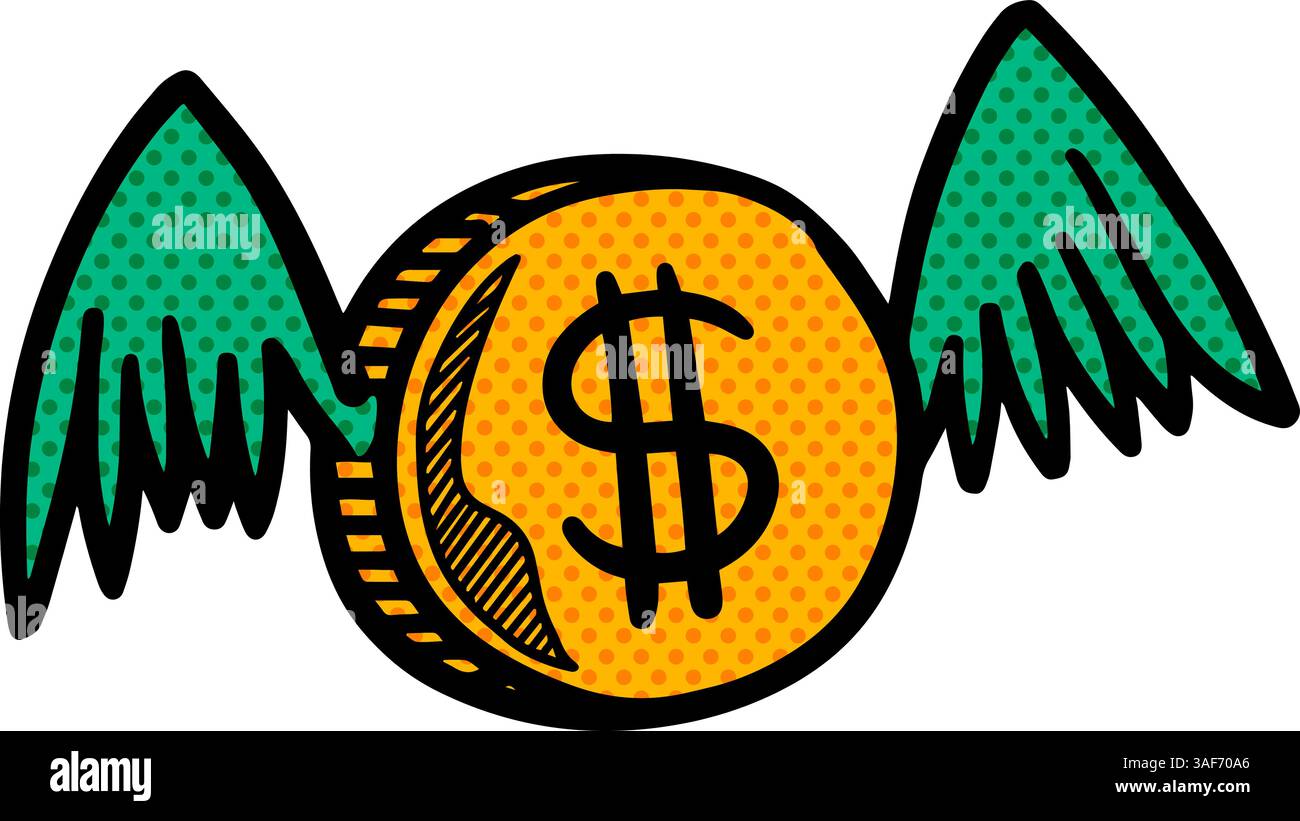 Flying coin icon hand drawn halftone color vector illustration Stock ...
