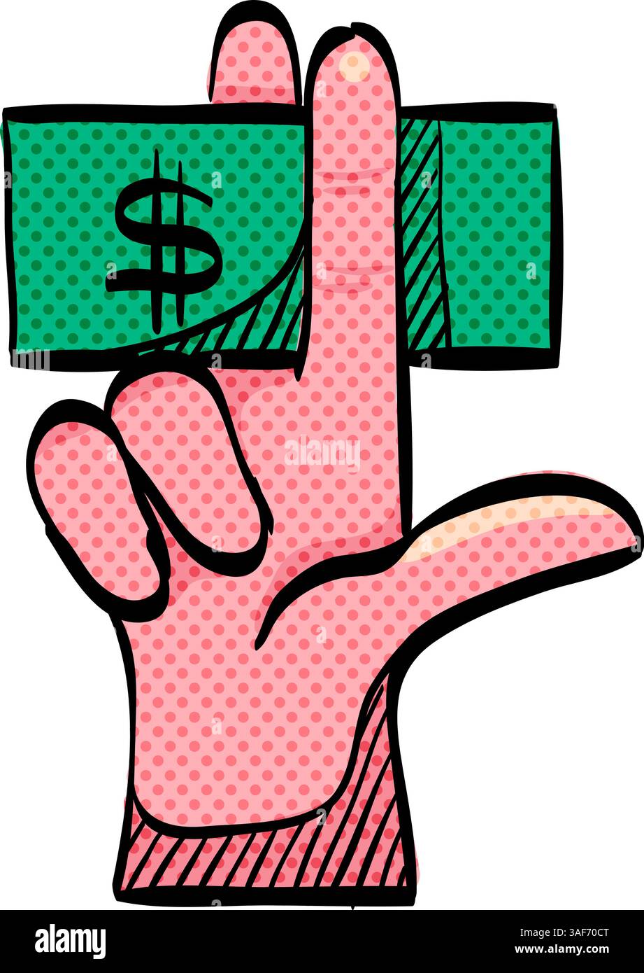Hand holding money halftone icon hand drawn color vector illustration ...