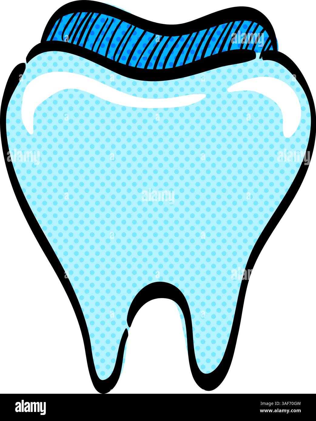 Tooth halftone icon hand drawn color vector illustration Stock Vector