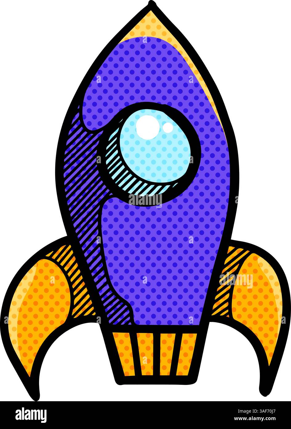 Rocket icon hand drawn halftone color vector illustration Stock Vector