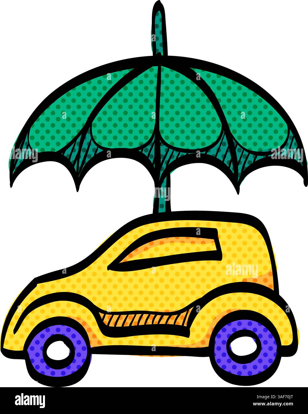 Car and umbrella halftone icon hand drawn color vector illustration ...